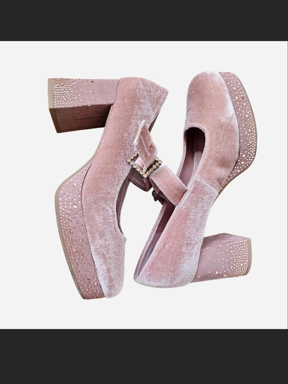 Kenneth Cole Reaction Pink Velvet Mary Jane Platform Heels with Gem Buckle